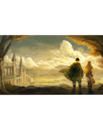 40x20 inches anime desk pad with golden cloud sky, cathedral silhouette, and subtle Japanese text.