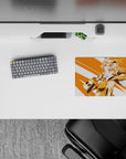 Sunny hero anime girl mouse pad 14x10 inches in warm orange and white with bright, energetic vibes.