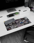 28x12 inches anime girl mouse pad showing a masked girl with glowing eyes across sliced comic panels.