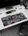 32x16 inches anime girl mouse pad showing stacked masked girls with neon eyes in a manga-style grid.