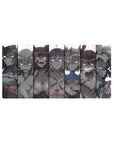 32x16 inches anime girl mouse pad with masked beauties in grayscale comic panels and glowing eyes.