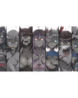 Anime girl desk pad 40x20 inches with masked beauties in bold manga-style comic panels.