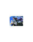 Classic anime girl mouse pad 14x10 inches with road-trip jeep scene and four cute characters.