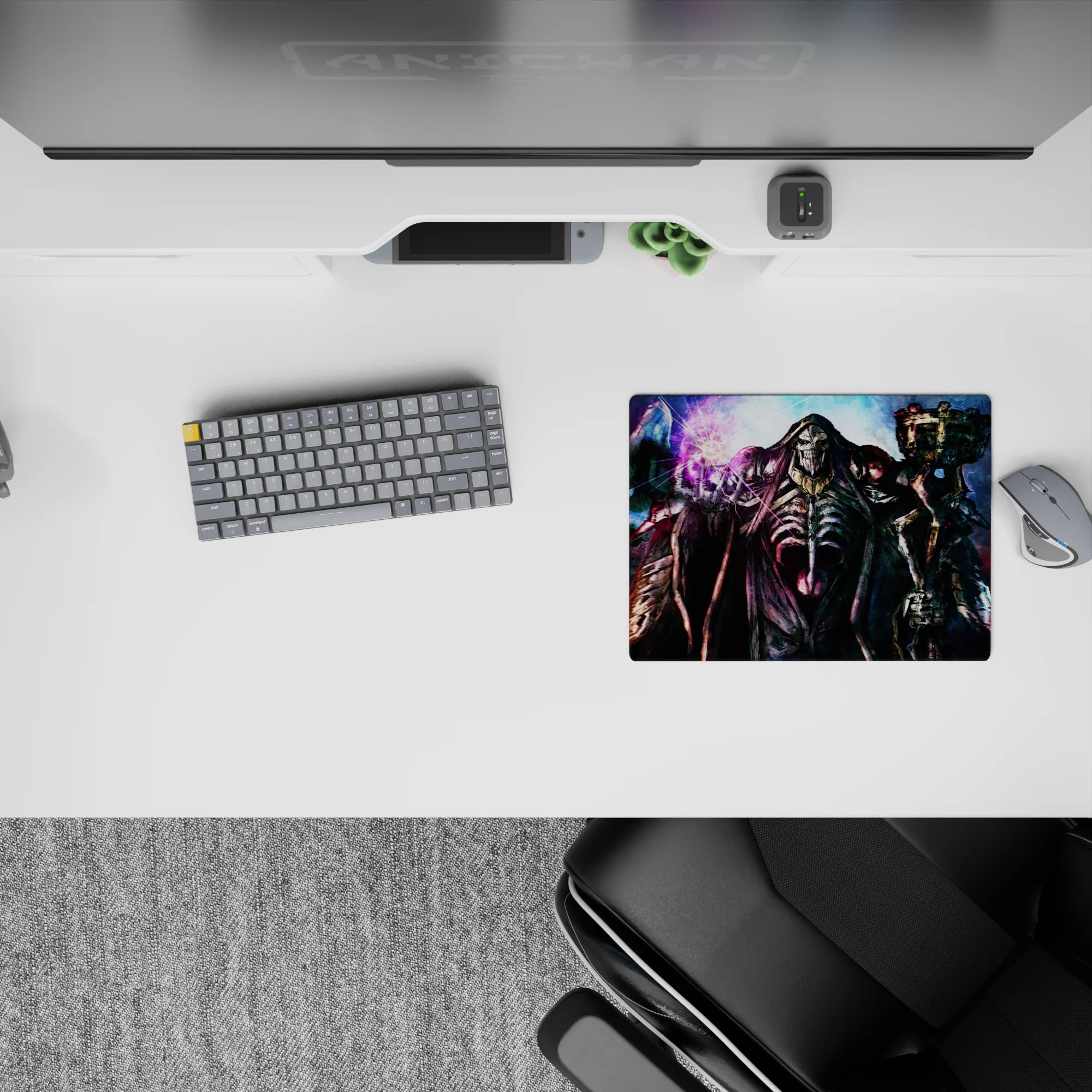 Ainz Ooal Gown and Guardians of Nazarick on a 14x10 inch anime mouse pad, vibrant spelllight against deep blues and reds.