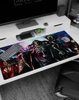 Anime desk pad 40x20 inches featuring Ainz Ooal Gown and Guardians of Nazarick, vibrant blues and reds, spellbinding art.