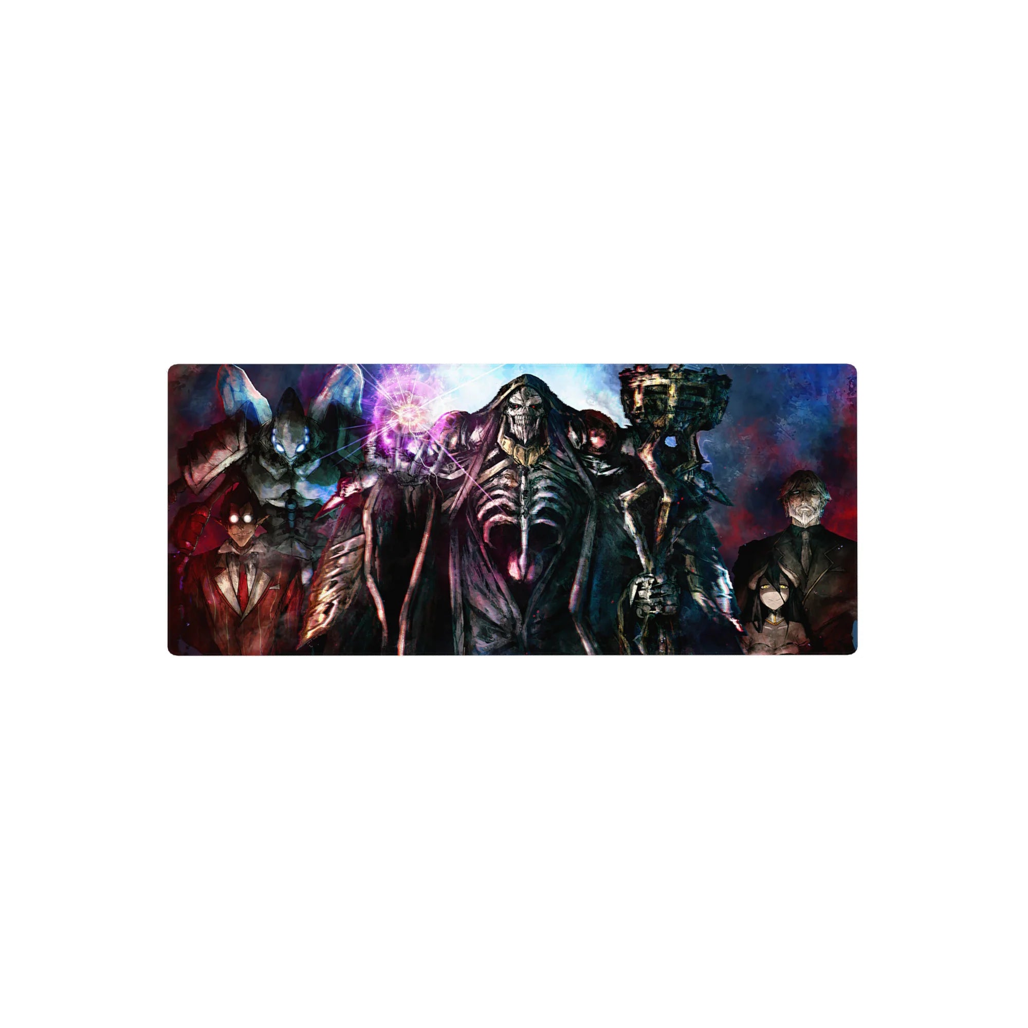 Ainz Ooal Gown and Guardians of Nazarick artwork on 28x12 inch mouse pad, featuring deep blues and blood reds.