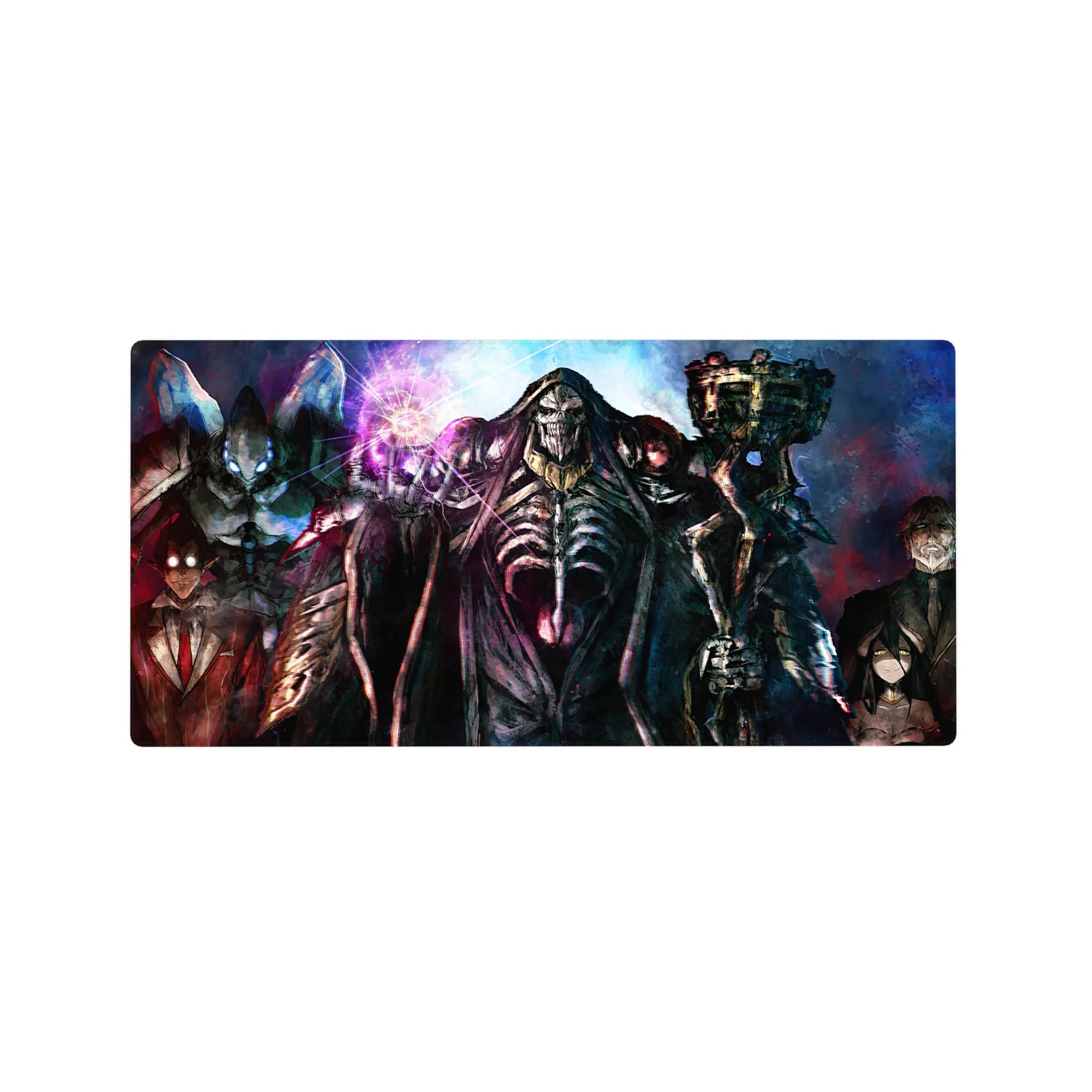 Ainz Ooal Gown and Guardians of Nazarick anime mouse pad, 32x16 inches, bursting with vibrant spelllight and chilling gazes.