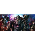 Ainz Ooal Gown and Guardians of Nazarick anime desk pad, 36x16 inches, with vibrant spelllight and chilling gazes.