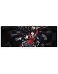 Kakegurui-inspired anime girl mouse pad 32x12 inches with cards, poker chips, and checkered casino background.