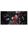 32x16 inches anime girl mouse pad with casino cards, poker chips, and dark checkered background.