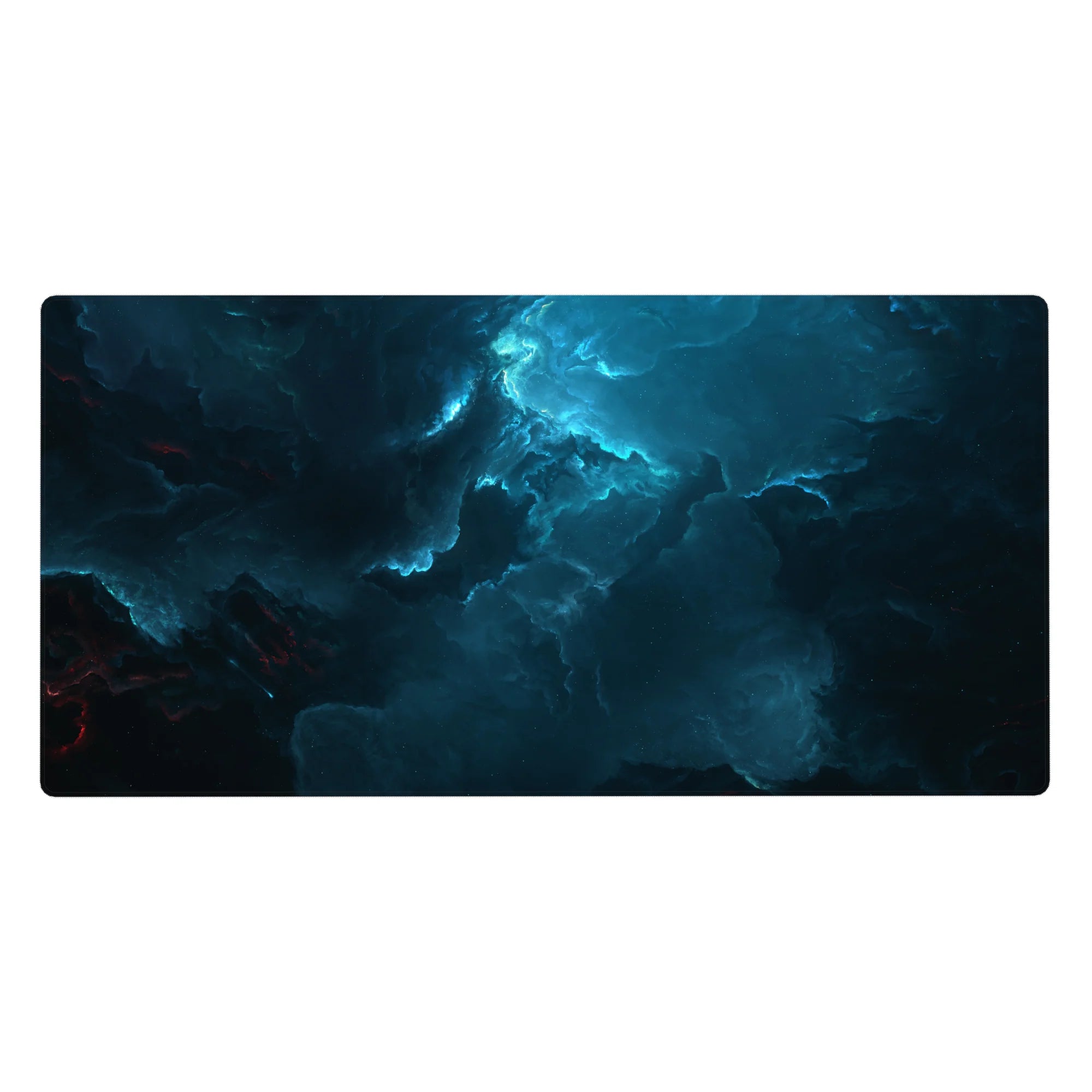 Moody storm-cloud swirl desk pad, cosmic hand-painted look, 40x20 inches.