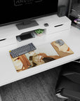 28x12 inches anime mouse pad showing fox-eared girl laughing beside scarfed silver-haired boy in snowy calm.