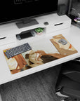 32x16 inches anime mouse pad showing scarfed silver-haired boy as fox-eared girl hugs and laughs.