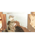 40x20 inches anime desk pad with silver-haired boy and fox-eared girl in cozy winter storybook style.
