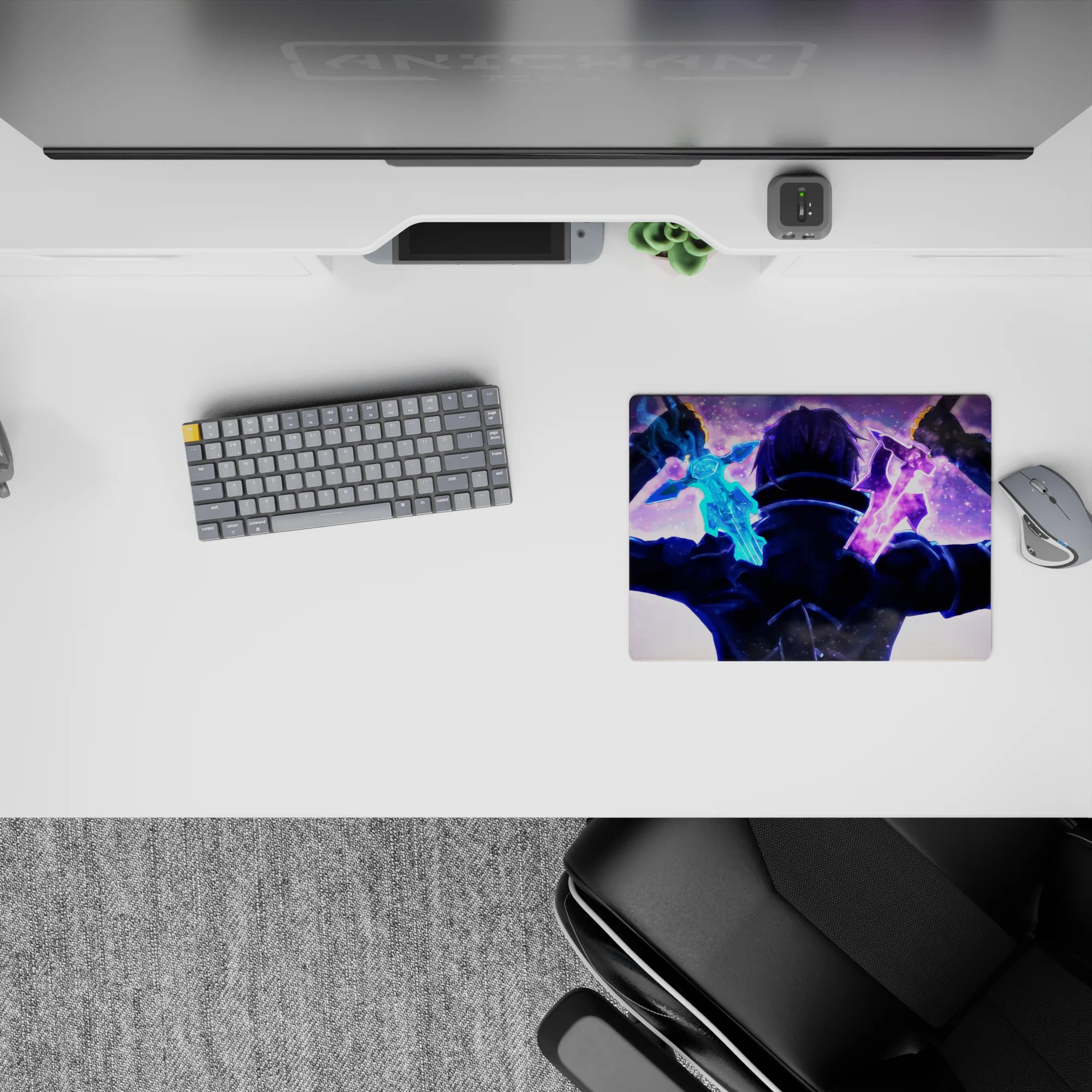 Classic 14x10 inch anime mouse pad featuring Kirito from Sword Art Online in a dynamic dual-wielding stance.