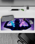 Sword Art Online mouse pad 32x12 inches featuring Kirito in a dual-wielding showdown with blue and violet swords.