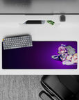 32x12 inches pink and violet anime desk mat with dreamy neon outlines and midnight-candy vibe.
