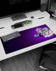 36x16 inches anime girl mouse pad showing a haloed pink-haired angel lounging with wings, cheeky pose.