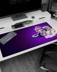 Pink-haired angel babe with halo and tiny wings lounging pose on 40x20 inches anime desk pad.