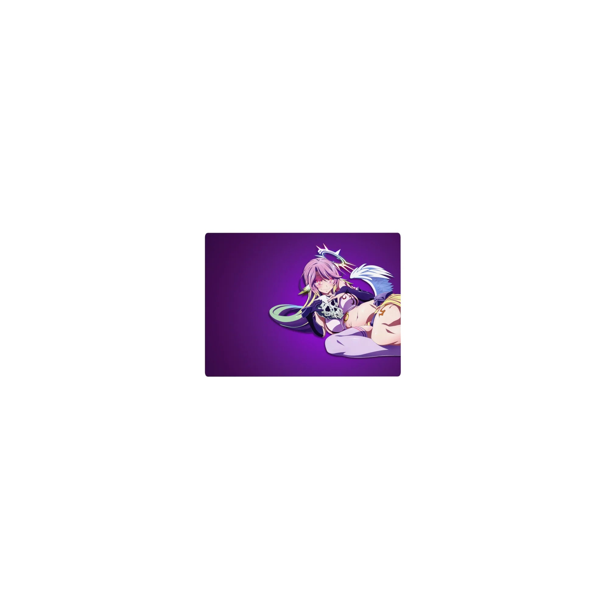 Classic anime girl mouse pad 14x10 inches with pink-haired angel on violet gradient, clean left space.