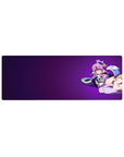 32x12 inches anime girl mouse pad with pink-haired angel on deep violet gradient and clean left space.