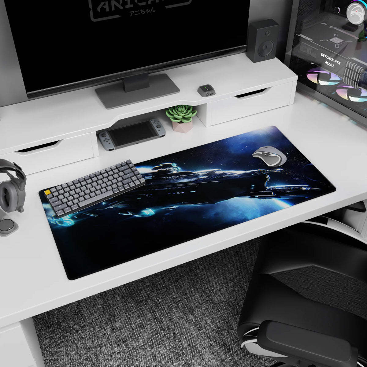 Cyan Starship Glide - Space Mouse Pad and Desk Pad – AniChan
