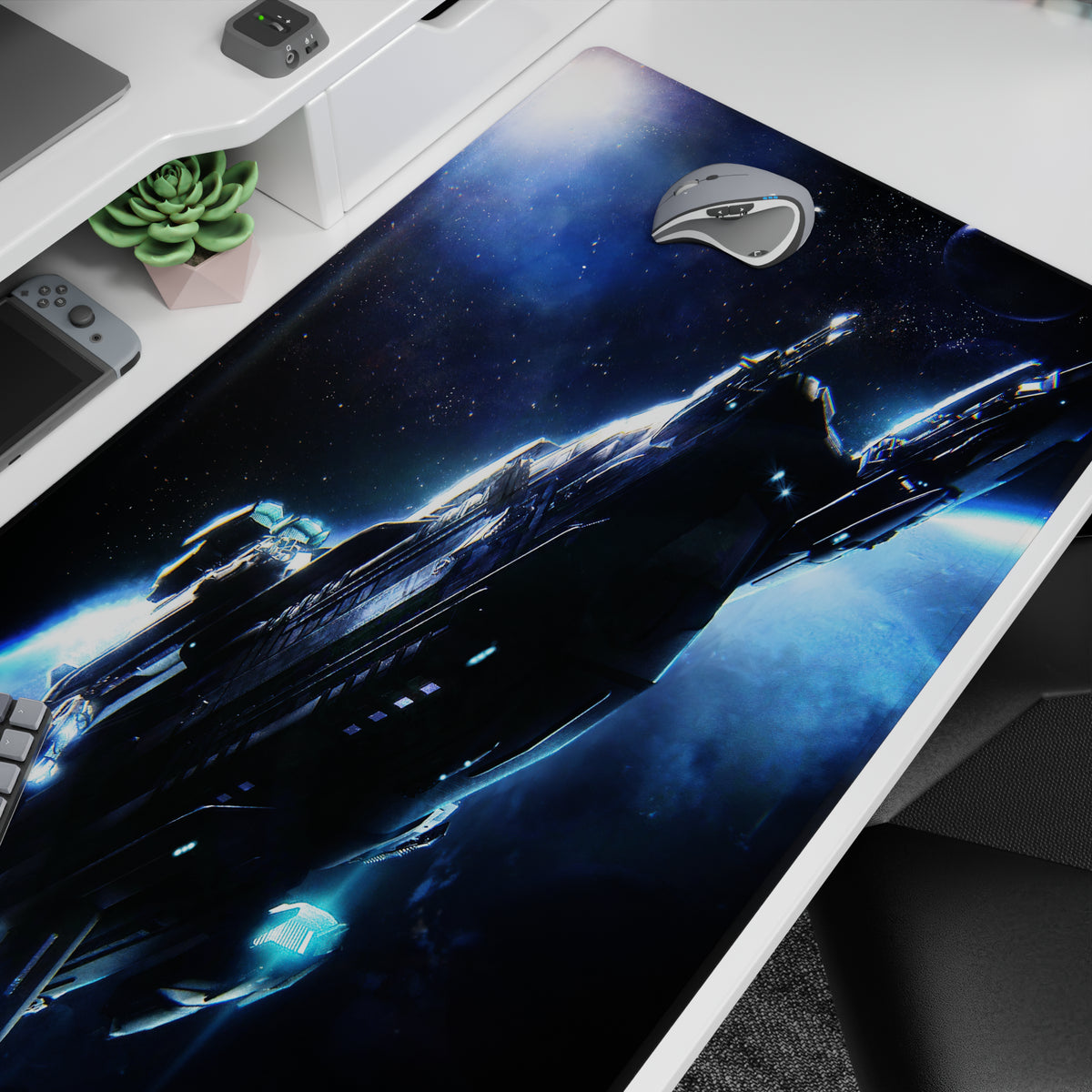Cyan Starship Glide - Space Mouse Pad and Desk Pad – AniChan