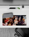 Overlord anime mouse pad 28x12 inches featuring Ainz Ooal Gown, Albedo, Shalltear, and Aura in vibrant throne room colors.
