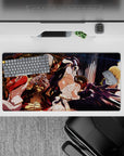 Overlord anime mouse pad featuring Ainz Ooal Gown, Albedo, Shalltear, and Aura, 32x16 inches, vibrant Nazarick throne room design.