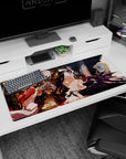 Overlord anime desk pad 36x16 inches featuring Ainz Ooal Gown, Albedo, Shalltear, and Aura in vibrant guild setting.