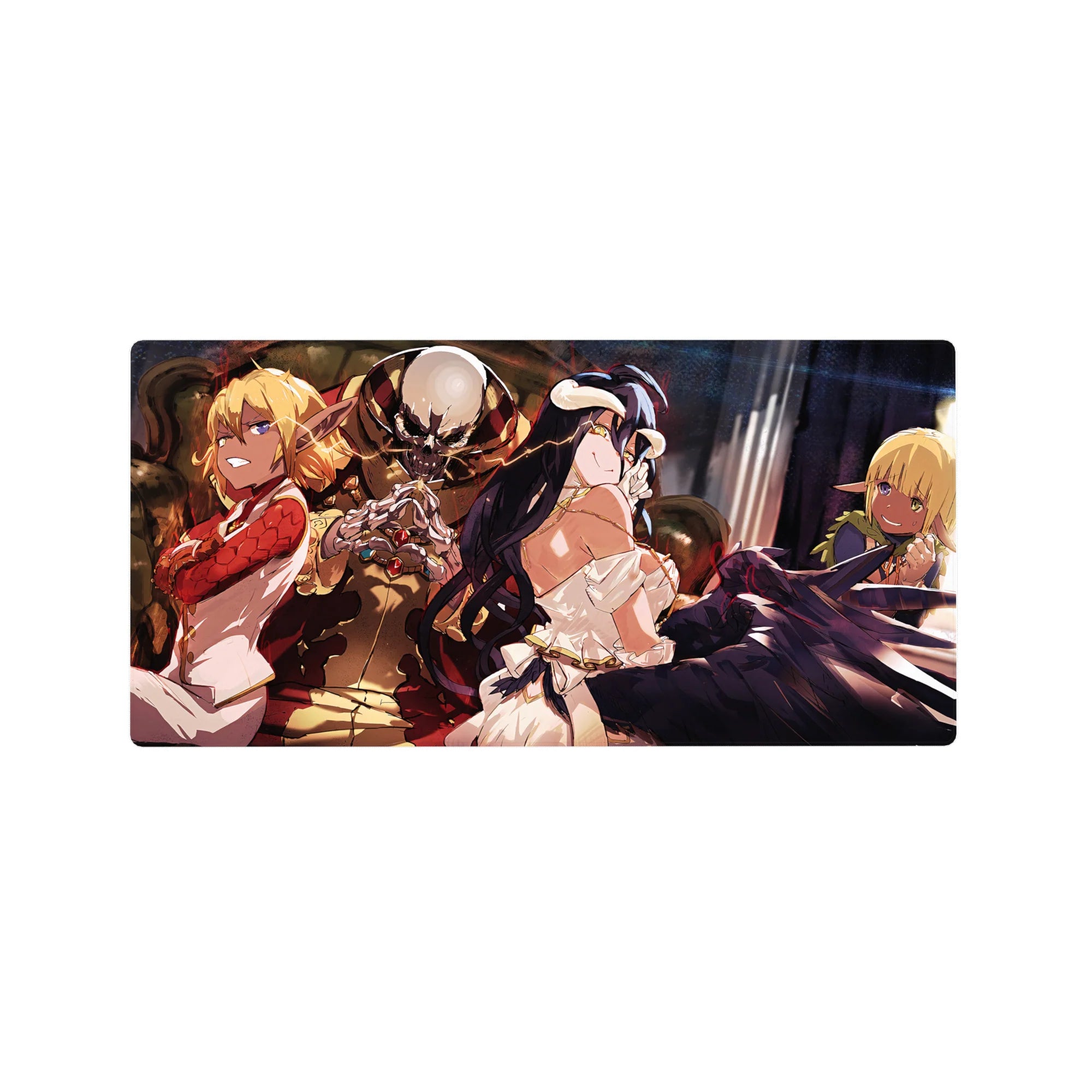 Ainz Ooal Gown with Albedo, Shalltear, and Aura on a 32x16 inch anime mouse pad, capturing Overlord&#39;s vibrant guild scene.