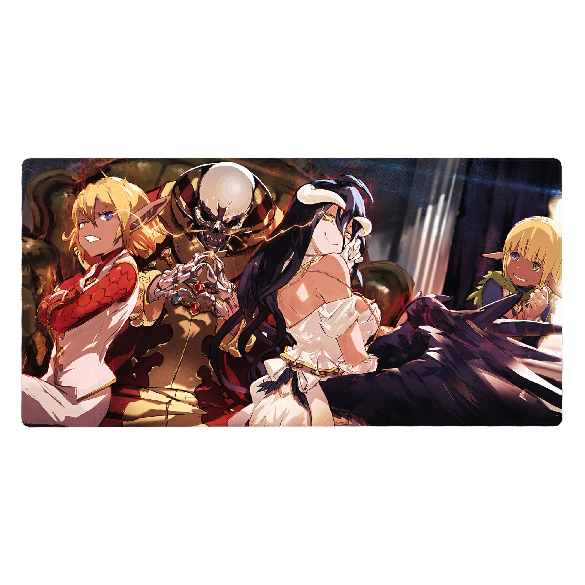Anime desk pad featuring Ainz Ooal Gown, Albedo, Shalltear, and Aura from Overlord in a 40x20 inch design.