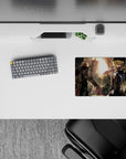 Dark red-and-black anime mouse pad 14x10 inches with metallic blade arms and a cold post-apocalyptic mood.