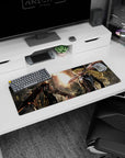 32x12 inches anime mouse pad featuring blonde heroine in fur hat and mask beside red-accented partner.
