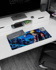 28x12 inches Naruto Uzumaki mouse pad, diving over rooftops with flying shuriken and kunai.