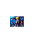 Classic anime mouse pad 14x10 inches with ninja rooftop action, kunai, shuriken, and lucky cat charm.