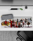 Anime girl mouse pad 32x12 inches in bold reds, blacks, and creamy whites with sleek cinematic vibe.