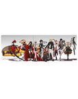 Anime girl mouse pad 32x12 inches with sci-fi heroines lineup, yellow mech, and white drone.