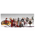Anime girl mouse pad 32x16 inches with sci-fi heroines lineup, yellow mech, and white drone on clean backdrop.