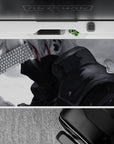 40x20 inches anime desk pad in moody black-and-gray tones with a striking red slash and cinematic shadows.