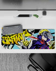 Anime mouse pad, 32x12 inches, featuring Ryuji from Persona 5 with comic book flair, neon colors, and "Freakin’ Boring!" graffiti.