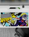 Anime mouse pad 32x16 inches featuring Ryuji from Persona 5 with vibrant comic style, neon yellows, and bold graffiti.