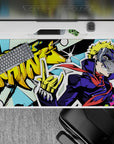 Anime desk pad featuring Ryuji from Persona 5, 40x20 inches, with comic book style, neon yellows, and bold graffiti.