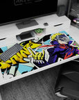 Anime mouse pad 40x20 inches featuring Ryuji from Persona 5 with vibrant colors and dynamic "Freakin’ Boring!" graffiti.