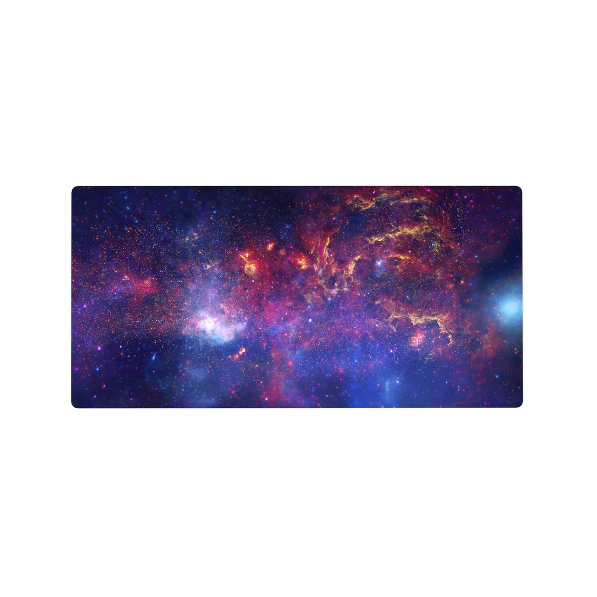 Cosmic nebula galaxy desk mouse pad, 32x16 inches, with swirling clouds and starry speckles.