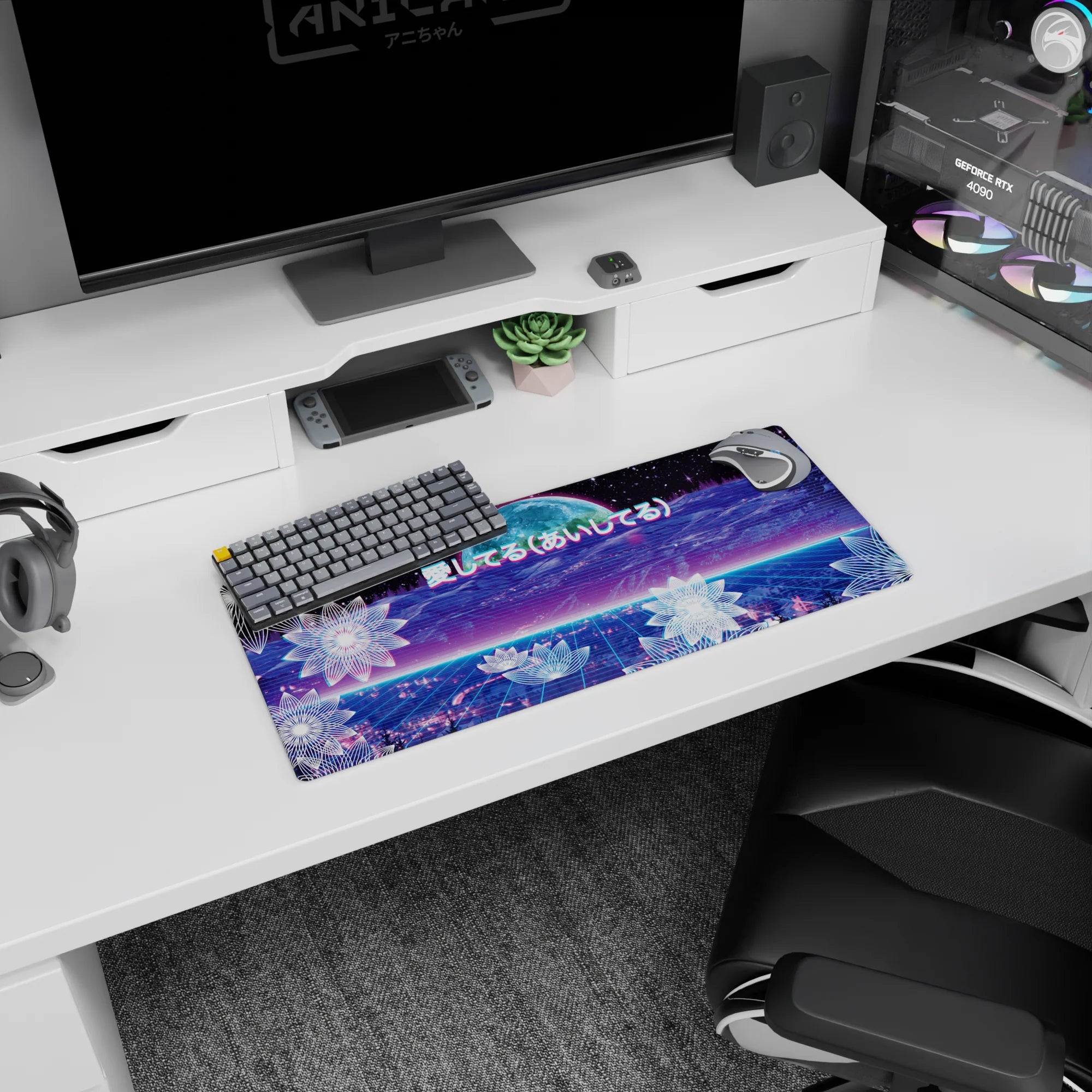 Retrowave - Vaporwave Deskmat | Mousepad | Deskpad - Neon Love Cosmos - AniChan