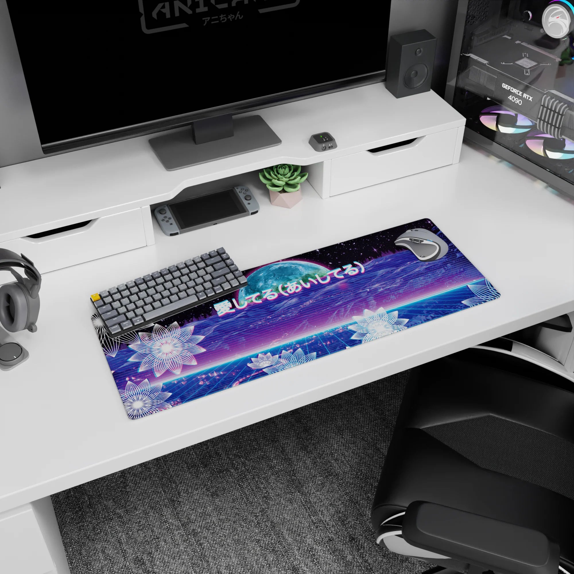 Retrowave - Vaporwave Deskmat | Mousepad | Deskpad - Neon Love Cosmos - AniChan