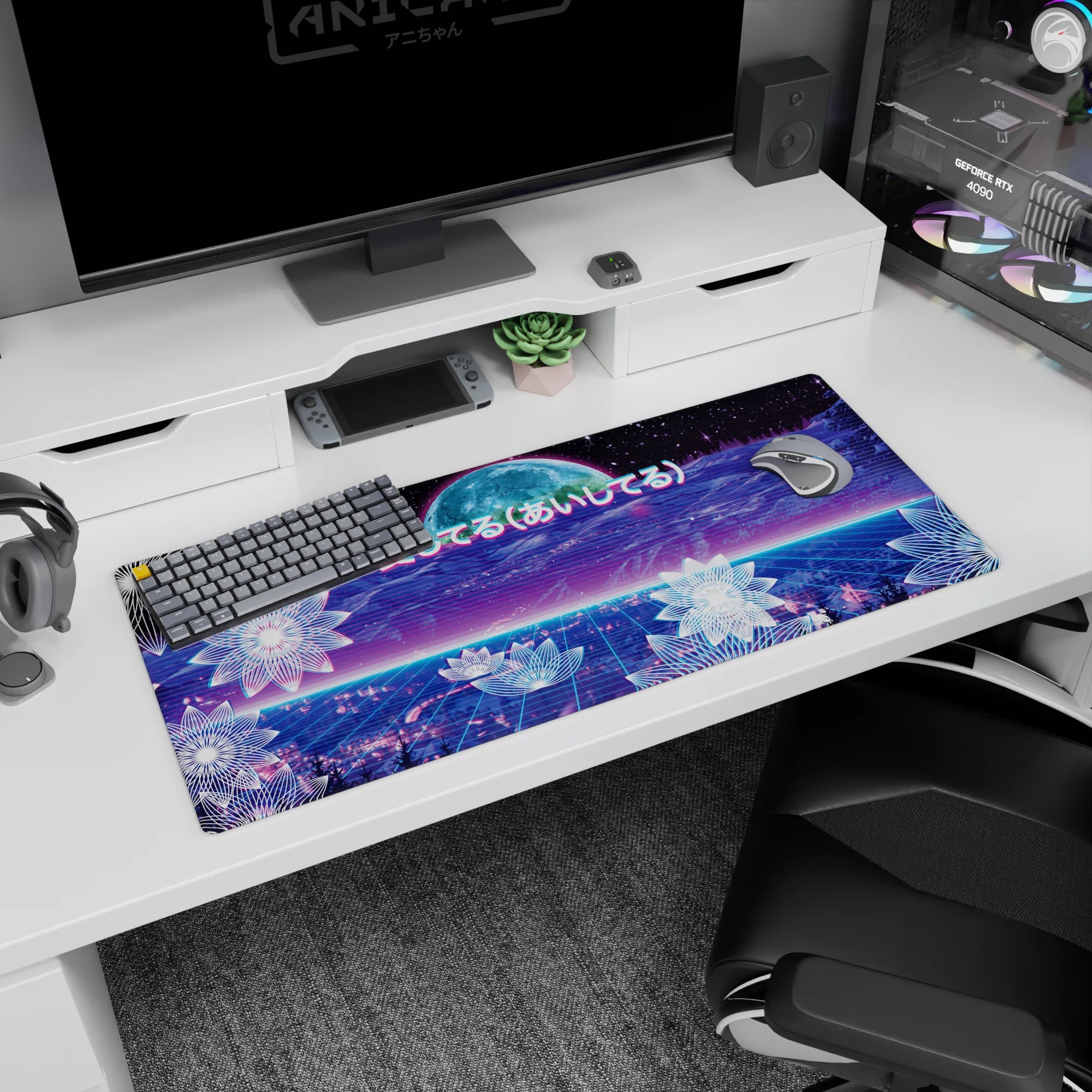 Retrowave - Vaporwave Deskmat | Mousepad | Deskpad - Neon Love Cosmos - AniChan