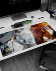 Okabe Rintarou in lab coat with phone beside Kurisu Makise on Steins;Gate desk pad 40x20 inches.