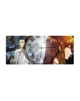 Steins;Gate anime mouse pad 28x12 inches with Roman numeral clock, dark gears, Okabe and Kurisu art.